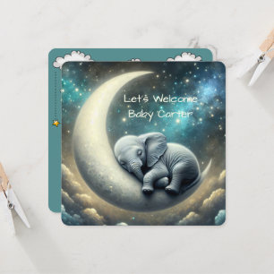 Invitation Bébé Eléphant Dormir Sur Crescent Moon