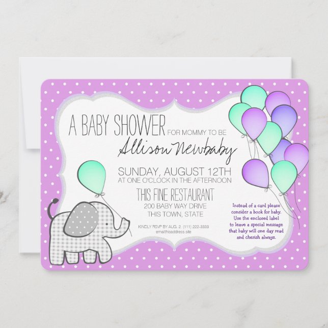 Invitation Bébé Eléphant et ballons Baby shower magenta (Devant)