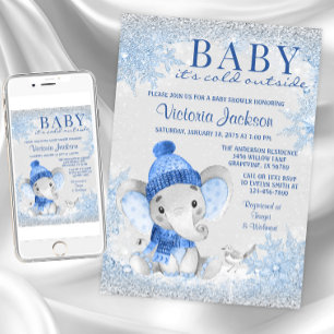 Invitation Bébé Éléphant Garçon il Fait Froid Dehors Baby Sho
