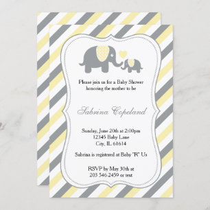Invitation Bébé Eléphant Jaune & Gris Gris BABY SHOWER
