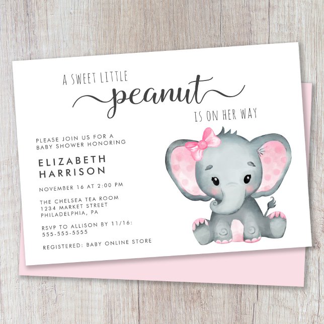 Invitation Bébé Eléphant mignon Douche fille (Créateur téléchargé)
