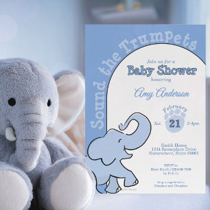 Invitation Bébé éléphant mignon Fête bébé bleu