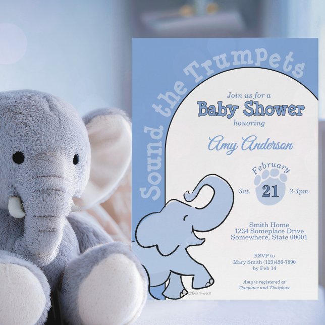 Invitation Bébé éléphant mignon Fête bébé bleu (Créateur téléchargé)