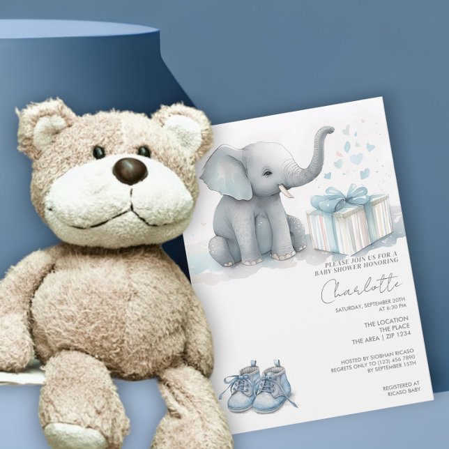 Invitation Bébé Eléphant mignon garçon avec Baby shower cadea (Créateur téléchargé)