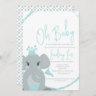 Invitation Bébé Eléphant mignon Garçon Élégant Baby shower Sc