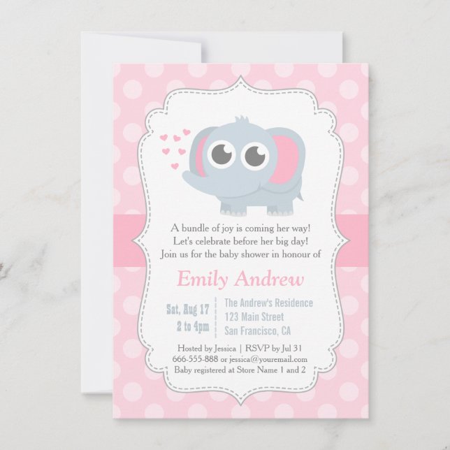 Invitation Bébé éléphant moderne pois Baby Shower (Devant)