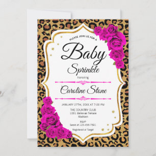 Invitation Bébé - Empreinte de léopard d'or rose