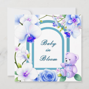 Invitation Bébé en baby shower fleuri fleuri pour un garçon