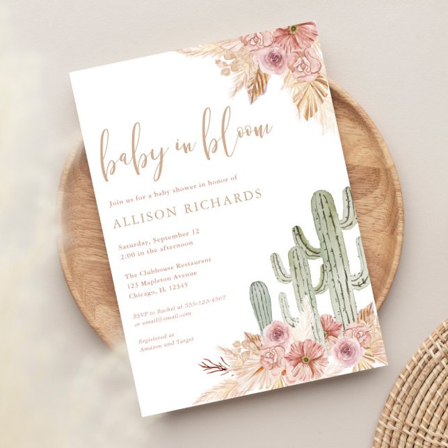 Invitation Bébé en Bloom boho cactus pampas herbe baby shower (Créateur téléchargé)