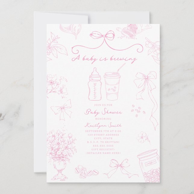 Invitation Bébé en cours de préparation Toile Café Rose Fête  (Devant)