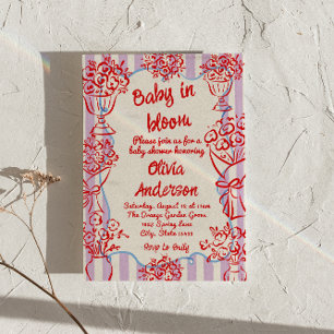 Invitation Bébé en Fleur à la main en fleurs Baby shower rétr