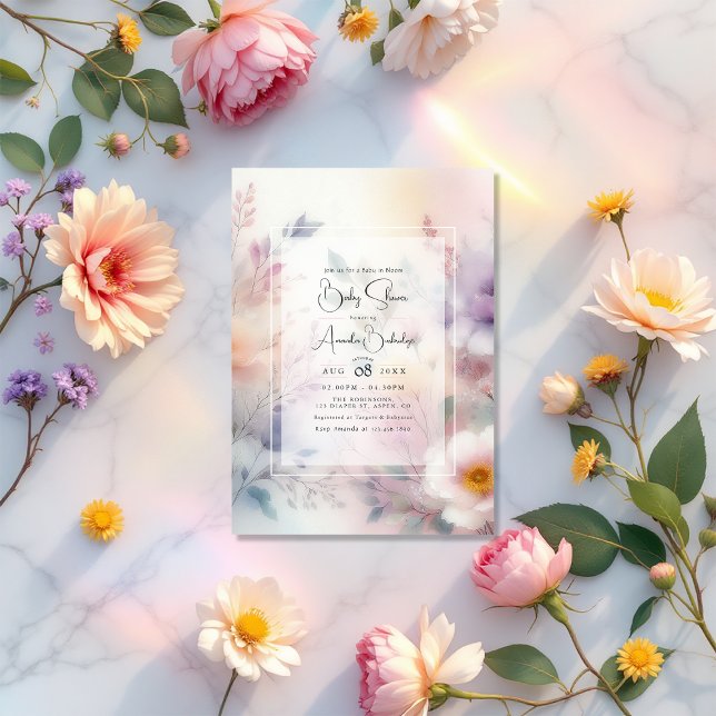Invitation Bébé en Fleur Aquarelle Baby shower Floral (Baby in Bloom Watercolor Floral Baby Shower Invitation)