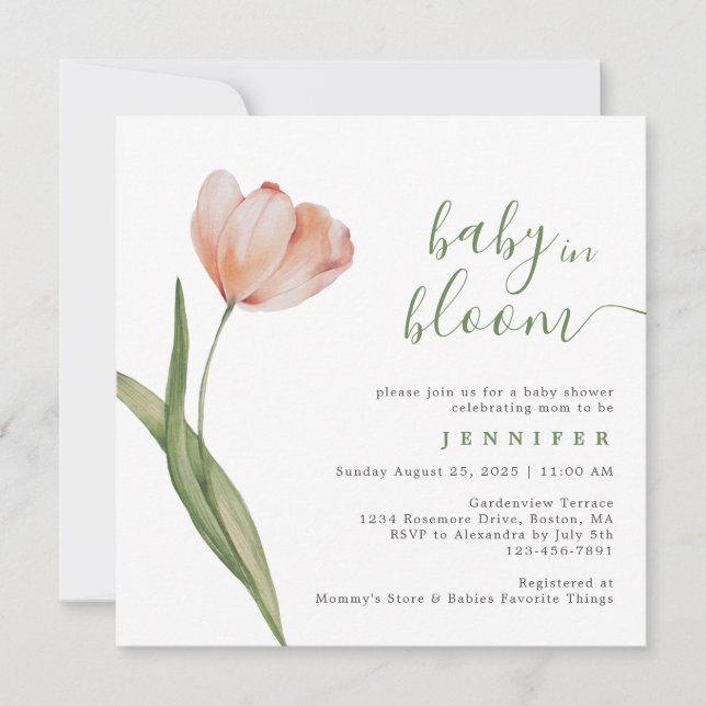 Invitation Bébé En Fleur Aquarelle Peach Tulip Baby shower (Devant)