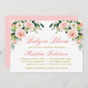Invitation Bébé En Fleur Aquarelle Rose Blanc Floral Douche