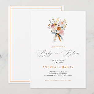 Invitation Bébé en fleur Automne Floral avec un Baby shower à