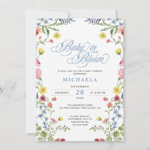 Invitation Bébé en fleur Baby shower aquarelle Floral