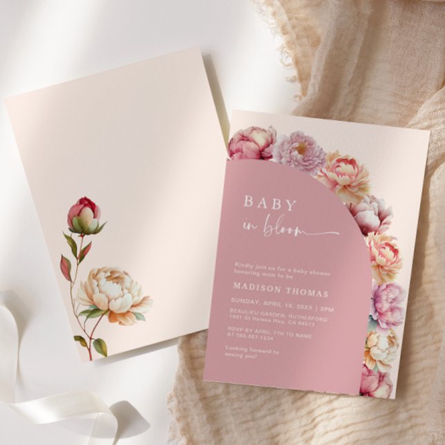 Invitation Bébé En Fleur Baby shower Arc Peony Rose (Créateur téléchargé)