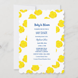 Invitation Bébé En Fleur Baby shower Bleu Roses Jaunes Floral