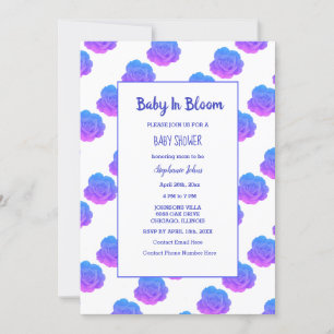 Invitation Bébé En Fleur Baby shower Bleu Violet Rose mou