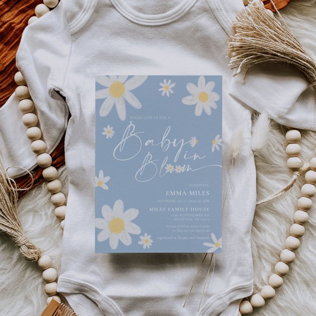 Invitation Bébé En Fleur Baby shower Daisy Dusty Blue (Créateur téléchargé)