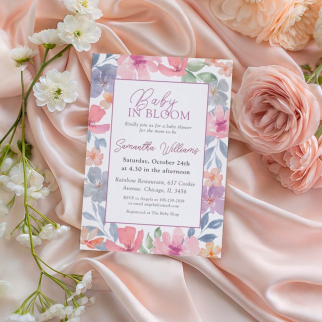 Invitation Bébé en Fleur Baby shower d'aquarelle rose (Créateur téléchargé)