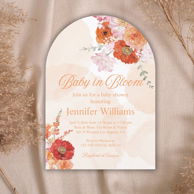 Invitation bébé en fleur, baby shower d'arc orangé fleuri (Créateur téléchargé)