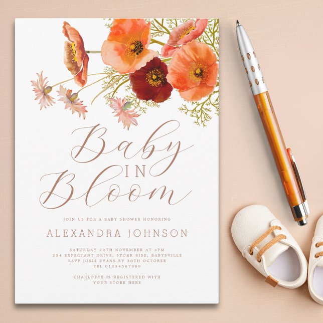 Invitation Bébé en fleur Baby shower d'automne fleuri (Baby in bloom boho wildflower fall floral gender neutral baby shower invitation whimsical elegant )
