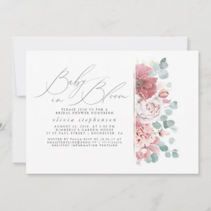 Invitation Bébé en fleur Baby shower de fleurs roses Dusty