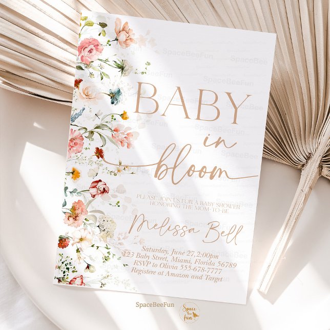 Invitation Bébé en fleur Baby shower d'invitation (Baby in Bloom Invitation, Wildflowers Baby Shower Invitation,Flower Invites, Wild Flower Invite, Flo)