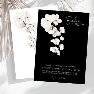 Invitation Bébé en fleur Baby shower d'orchidées noires et bl