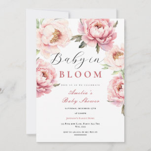 Invitation Bébé en fleur Baby shower Élégant pivoines roses