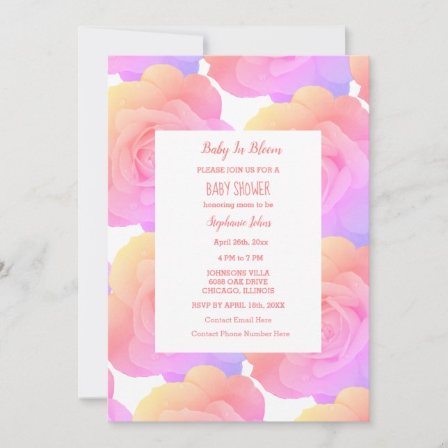 Invitation Bébé En Fleur Baby shower Filles Rose Rose Floral (Devant)