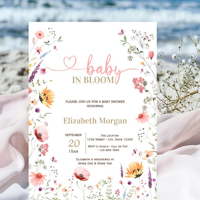 Invitation Bébé en Fleur Baby Shower Fleur Sauvage (Créateur téléchargé)