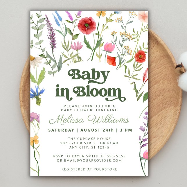 Invitation Bébé en Fleur Baby shower Fleur sauvage Floral (Baby in Bloom Floral Wildflower Baby Shower Invitation)