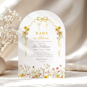 Invitation Bébé en fleur baby shower fleur sauvage jaune été