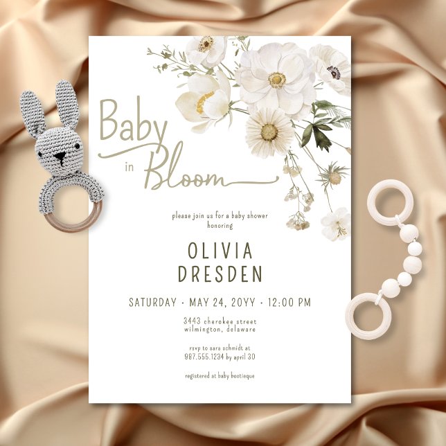 Invitation Bébé en fleur Baby shower Fleur sauvage neutre (Baby In Bloom Neutral Wildflower Baby Shower Invitation)