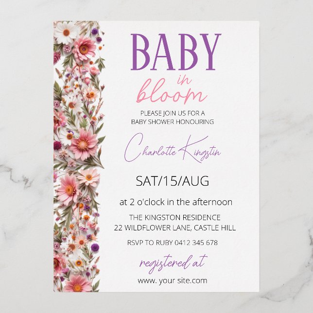 Invitation "Bébé en Fleur", Baby Shower Fleurs Sau (Recto)
