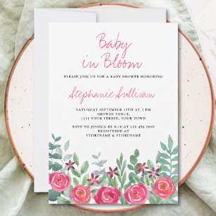 Invitation Bébé en fleur Baby shower floral fille