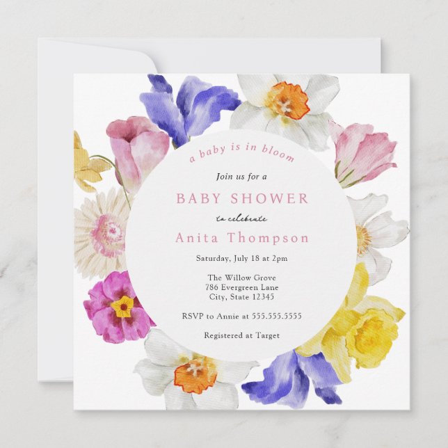 Invitation Bébé en Fleur Baby shower floral printemps (Devant)