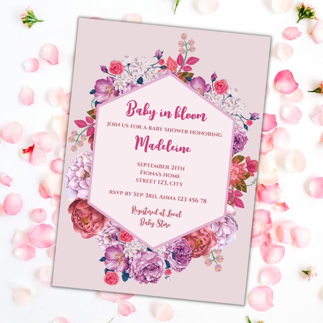 Invitation Bébé En Fleur Baby shower Floral Rose (Baby In Bloom Pink Floral Wreath Baby Shower Invitation)