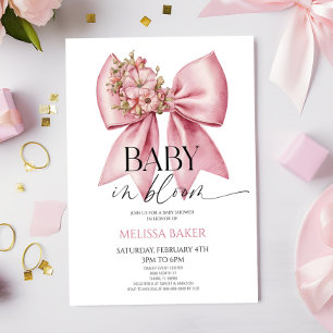 Invitation Bébé En Fleur Baby shower Floral Rose Bow