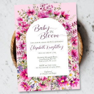 Invitation Bébé en Fleur Baby shower floral rose brillant