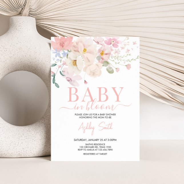 Invitation Bébé en Fleur Baby shower floral rose pâle (Blush Pink Floral Baby in Bloom Baby Shower Invitation)
