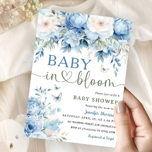 Invitation Bébé en Fleur Baby shower Garçon Dusty Blue Floral