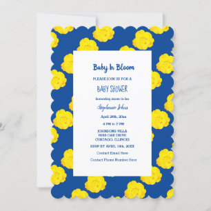 Invitation Bébé en fleur Baby shower Jaune Marine Bleu Floral