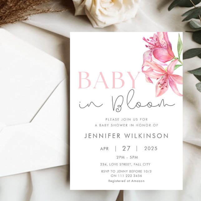 Invitation Bébé en Fleur Baby shower Lily Floral (Baby in Bloom Floral Lily Baby Shower Invitation)