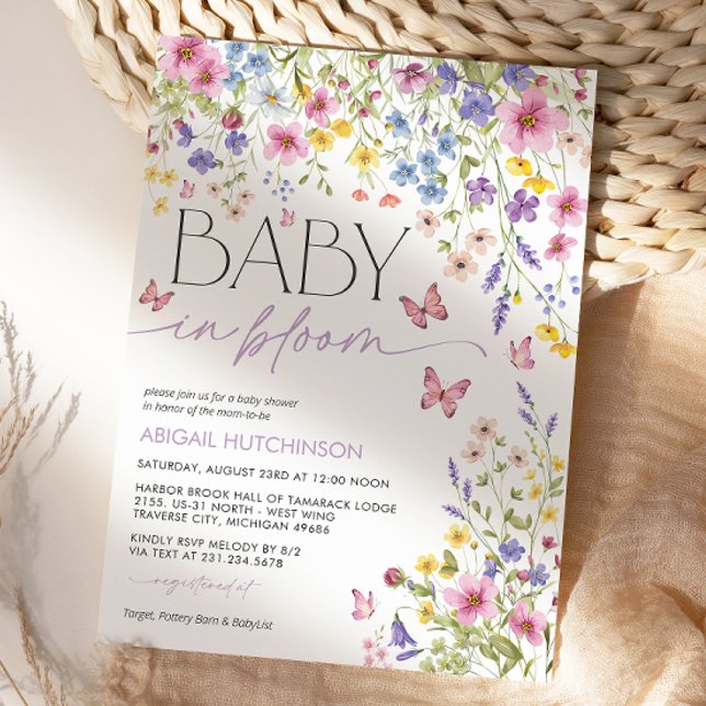 Invitation Bébé en Fleur Baby Shower Papillon (Baby in Bloom Butterfly Wildflower Baby Shower Invitation)