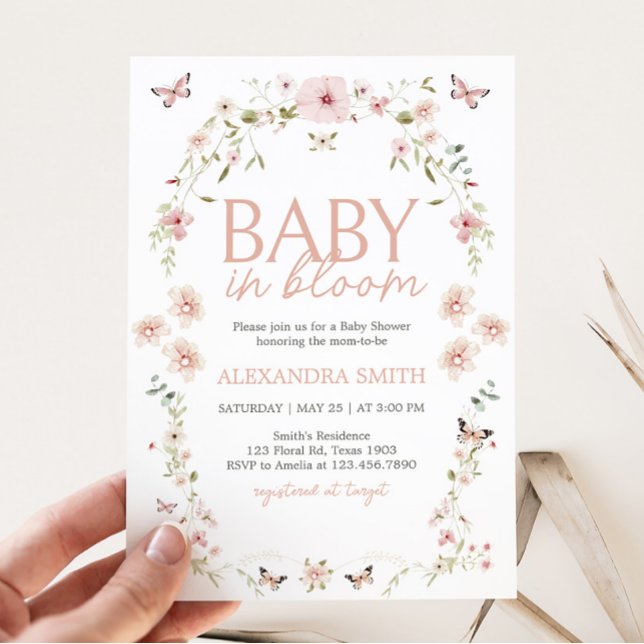 Invitation Bébé en fleur Baby shower papillon (Spring Butterflies Baby Shower Invitation)
