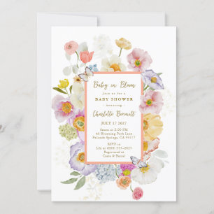 Invitation Bébé en fleur Baby shower papillon floral