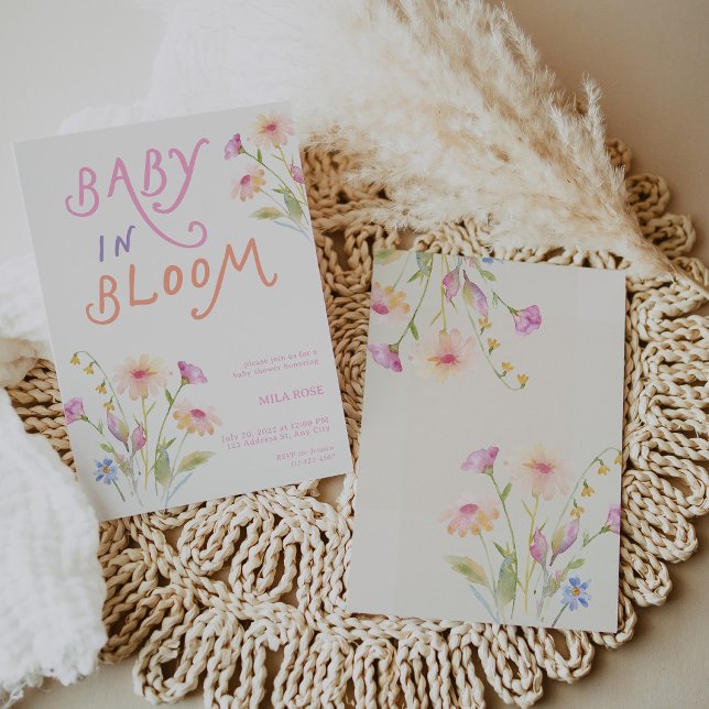Invitation Bébé en Fleur Baby Shower Rose (Baby in Bloom Baby Shower Pink Invitation)